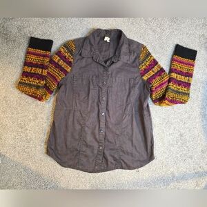 Free People Fair Isle Chambray Shacket with Knit Sleeves Women's Size Medium